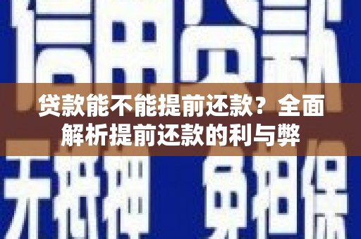 碑林贷款能不能提前还款？全面解析提前还款的利与弊
